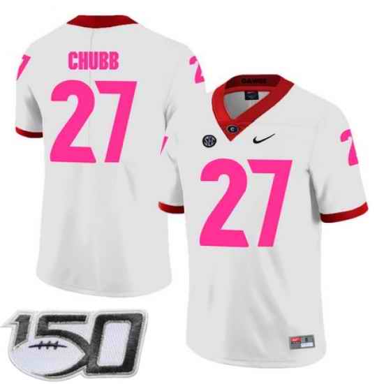 Georgia Bulldogs 27 Nick Chubb White 2018 Breast Cancer Awareness College Football stitched 150th Anniversary Patch jersey